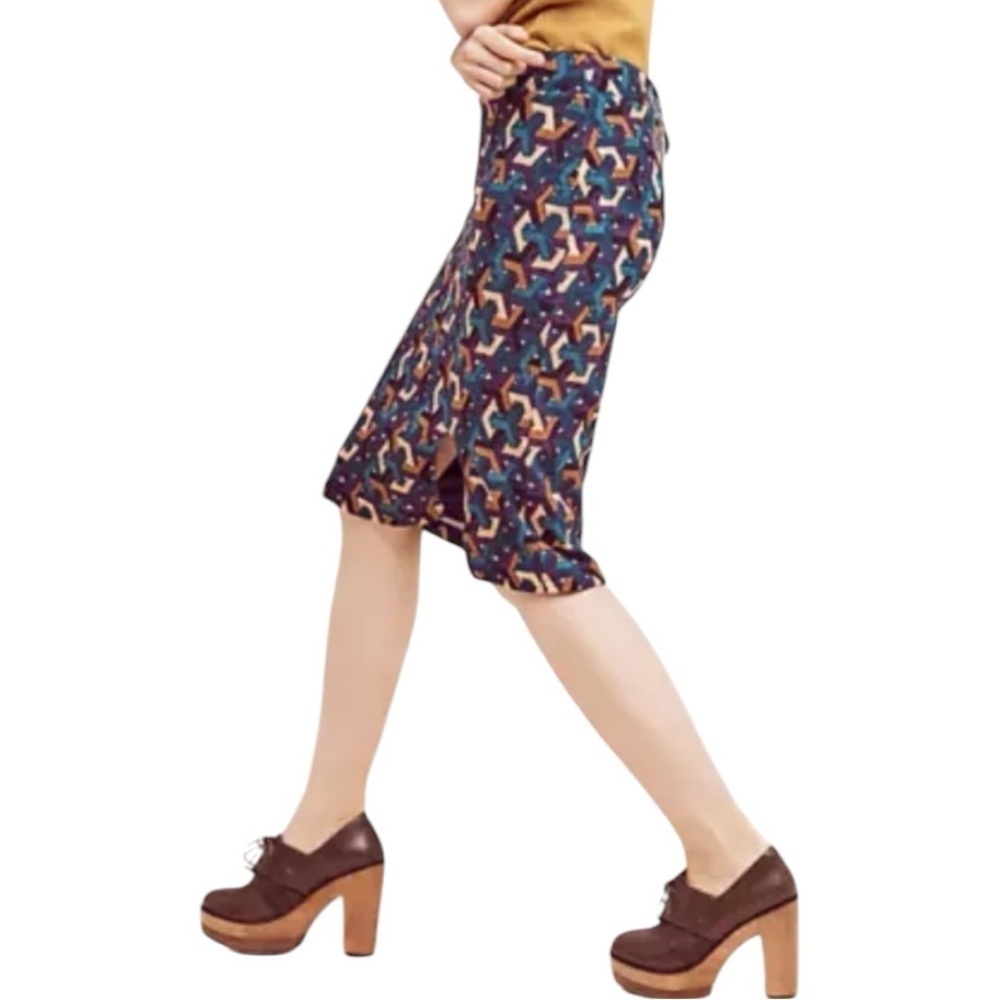 Anthropologie Maeve Geometric Pencil Skirt Blue Purple Stretch Women's Medium